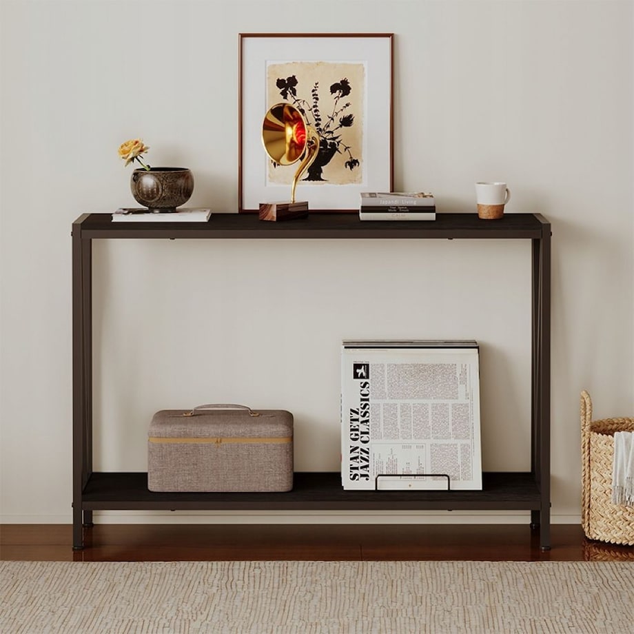 Stół ciemny brąz konsola przedpokój stolik boczny z półką pojemny wysoki 76