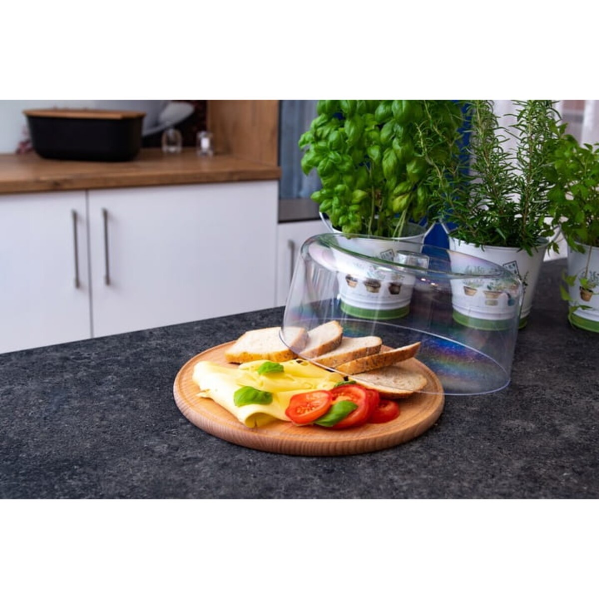 Patera Pojemnik na Ciasto Tort z Pokrywką Kloszem Drewniana Lekka 30 cm