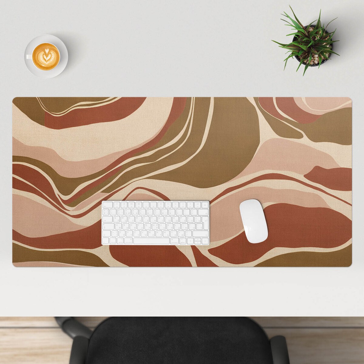 Beżowa mata na biurko Abstrakcyjne fale, 100x50 cm