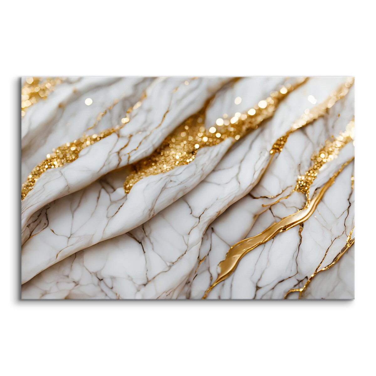 OBRAZ DO SYPIALNI BIAŁY NOWOCZESNY MARMUR ELEMENTY ZŁOTA 120x80cm