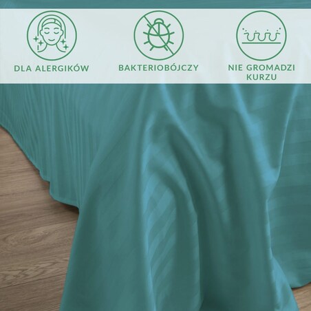 Prześcieradło bambusowe satyna bawełniana 220x260 Bamboo paski, turkusowe