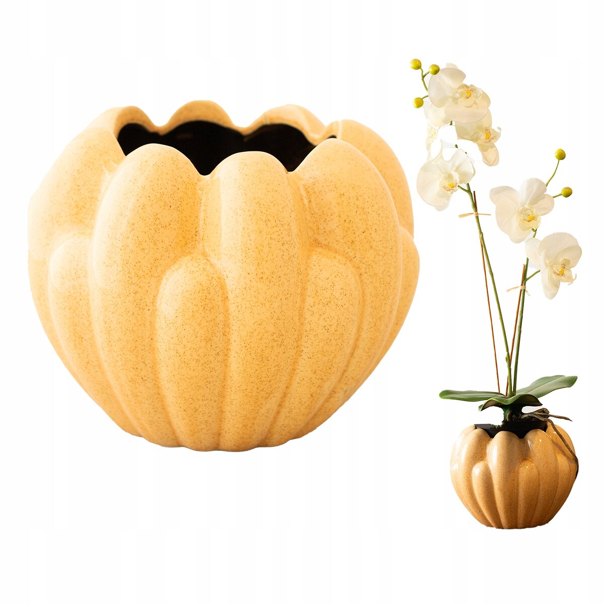 DONICA CERAMICZNA osłonka doniczka na prezent do salonu pomarańczowa
