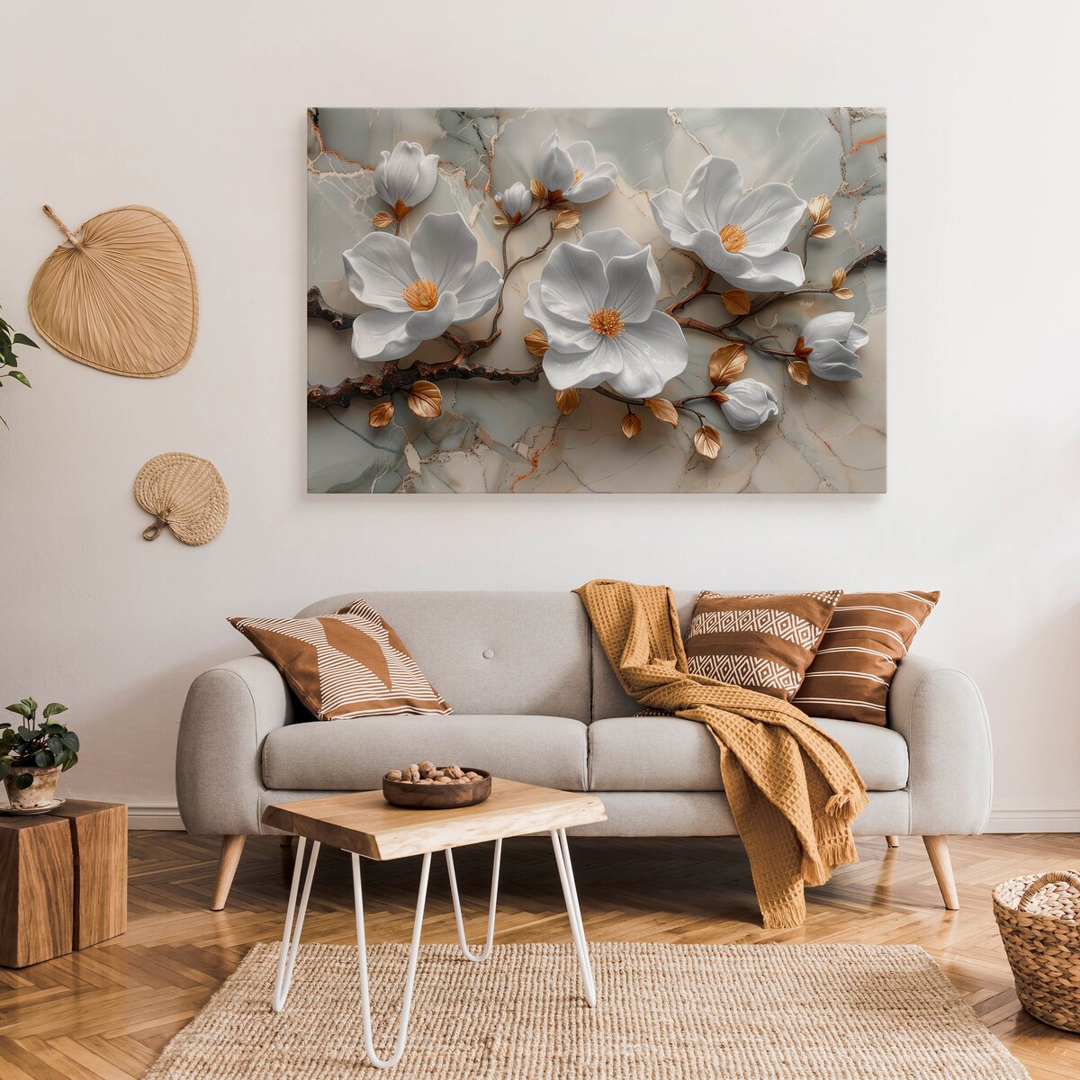 Obraz na płótnie Białe kwiaty na marmurze 120x80cm