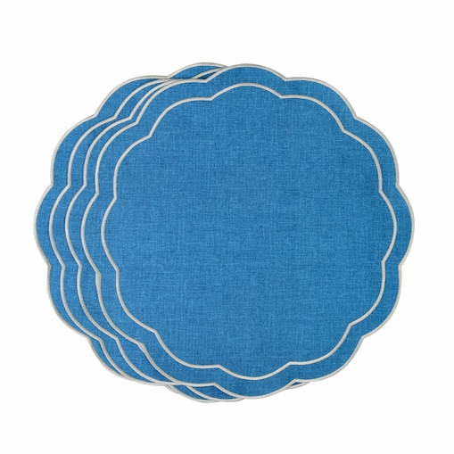 Haftowane okrągłe podkładki z kwiatowym obrzeżem Blue Petali – komplet 4 szt.