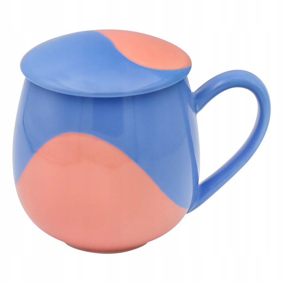 KUBEK PORCELANOWY NA KAWĘ HERBATĘ NIEBIESKO-RÓŻOWY 350ML Z ZAPARZACZEM I POKRYWKĄ PREZENT UPOMINEK DLA KOBIETY MAMY ŻONY BABCI DZIEWCZYNY KOLEŻANKI NIEJ