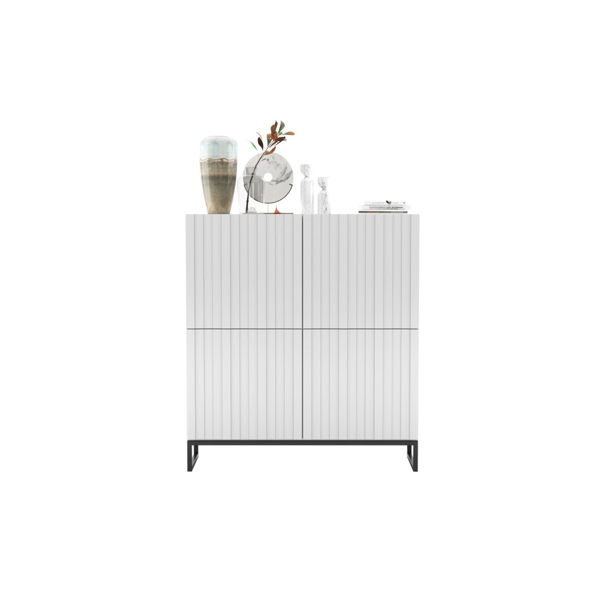 Komoda RTV Industrialna Szafka RTV Loft Biały Mat Glamour Ryflowane Fronty 112 cm Rama