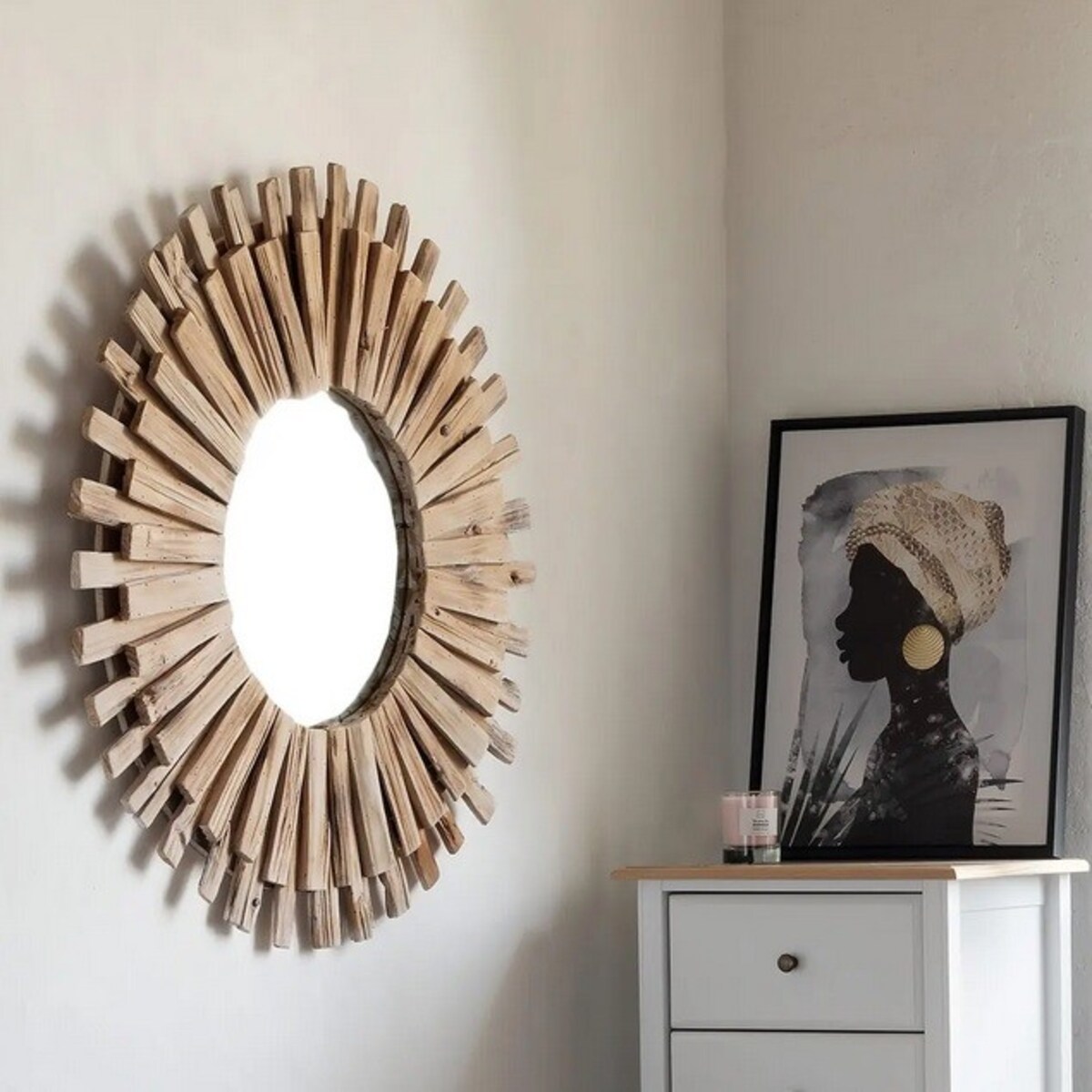 Lustro okragłe z kawałków drewna Ronya 88 cm