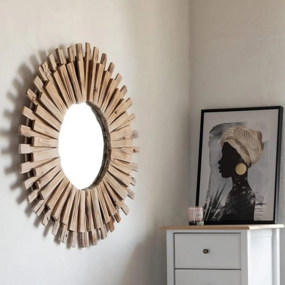 Lustro okragłe z kawałków drewna Ronya 88 cm
