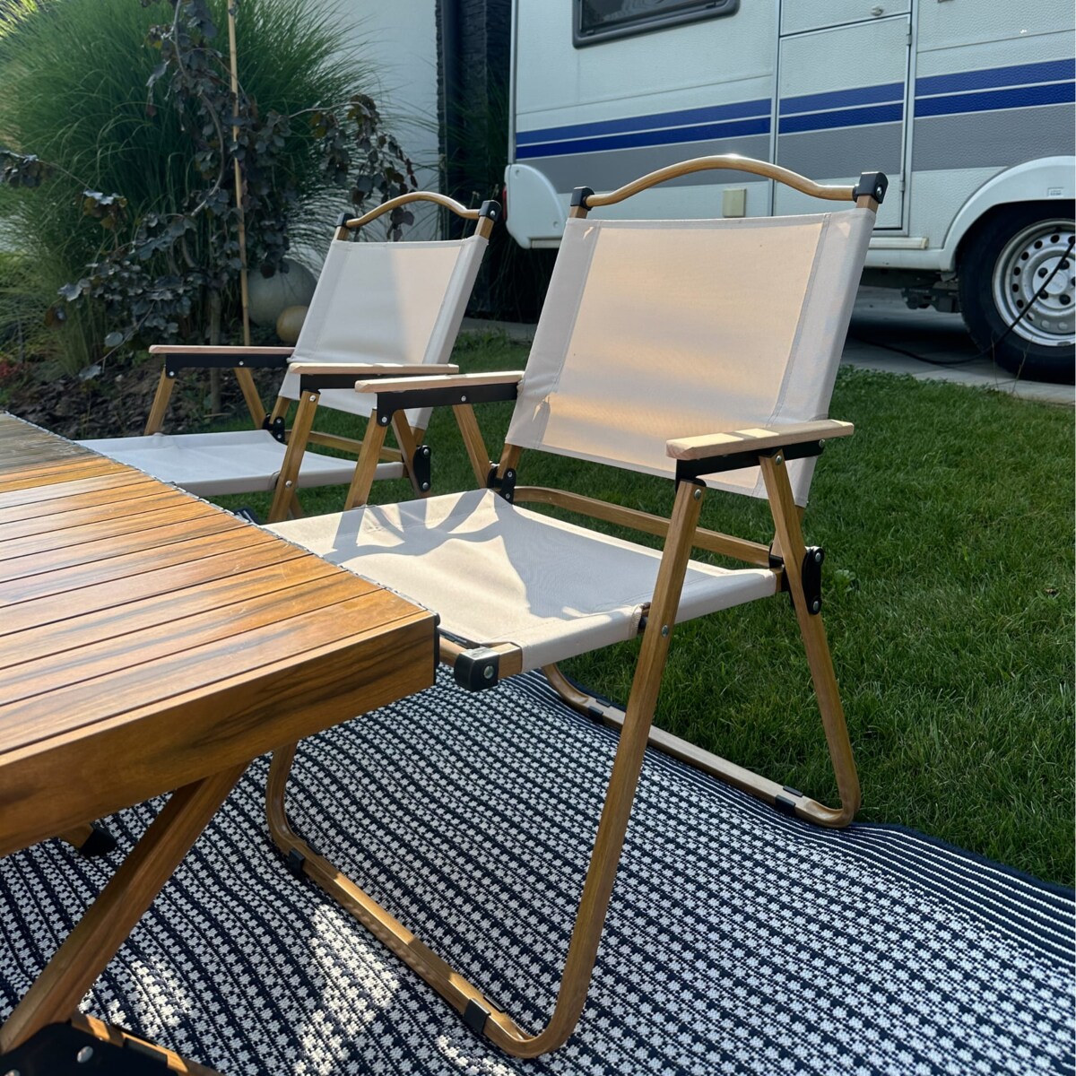 Składany stół kempingowy, Drevo 120cm, Aluminiowy