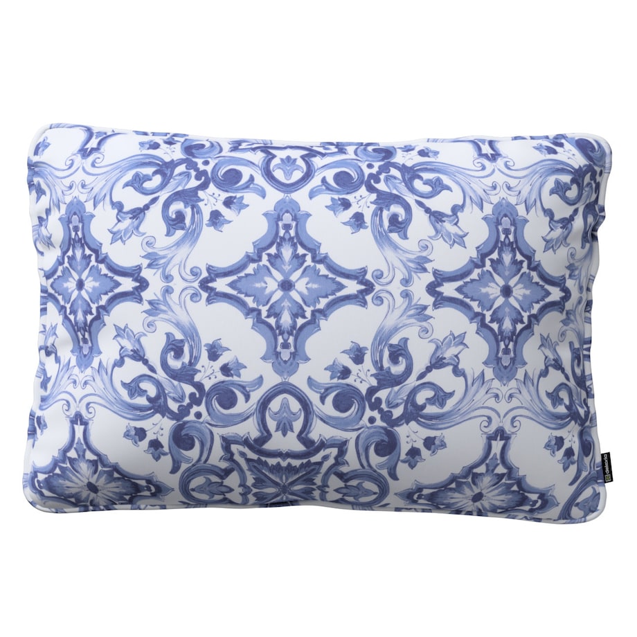 Poszewka Gabi na poduszkę prostokątna 60x40 niebieskie wzory na białym tle