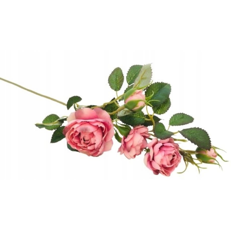 GAŁĄZKA RÓŻA stroika do bukietu sztuczna DEKORACJI pączki liście różowa