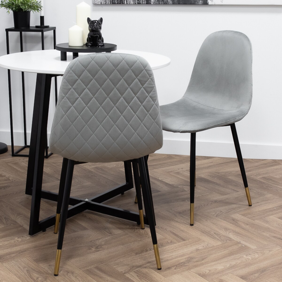 Krzesło tapicerowane welurowe pikowane do salonu jadalni szare