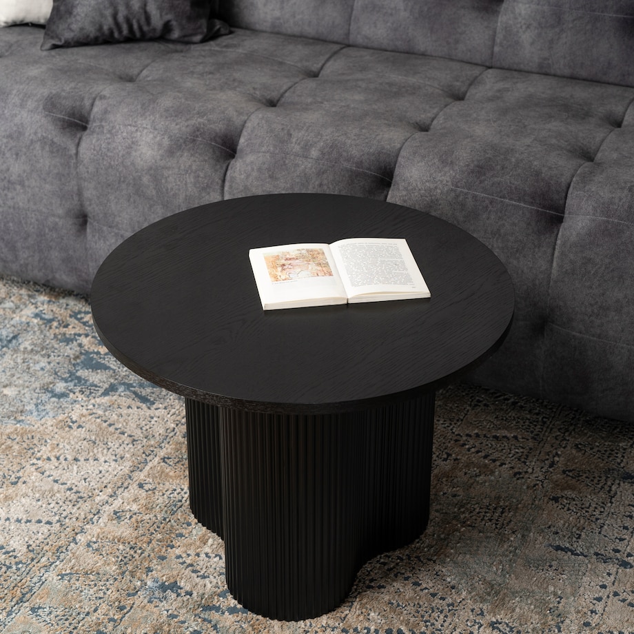 Stolik Kawowy Okrągły Mały Czarny Ryflowany Loft Nowoczesny Ława DERIAN