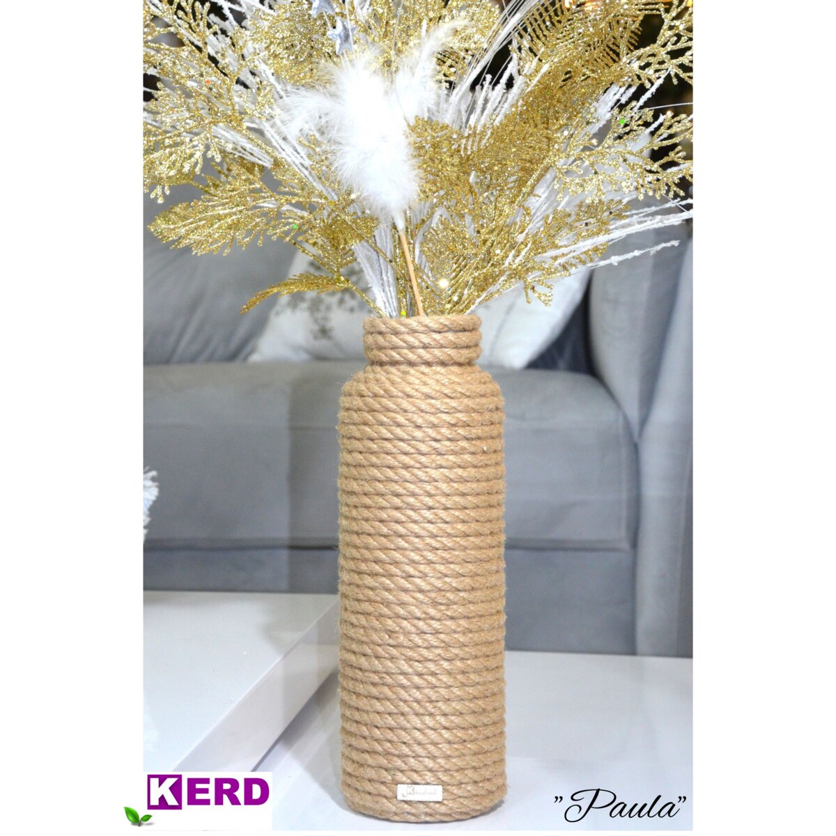 Wysoki wazon Paula w stylu BOHO jutowy do suszonej trawy i kwiatów * pleciony sznurek jutowy naturalny do trawy pampasowej kompozycji 33 cm styl skandynawski