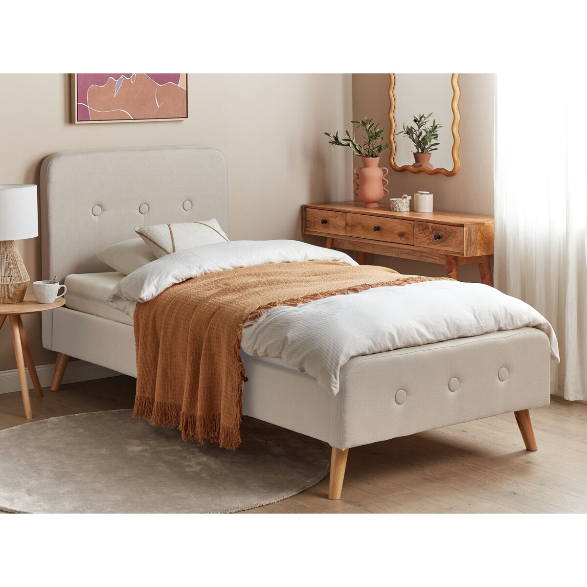 Łóżko tapicerowane 90 x 200 cm beżowe RENNES