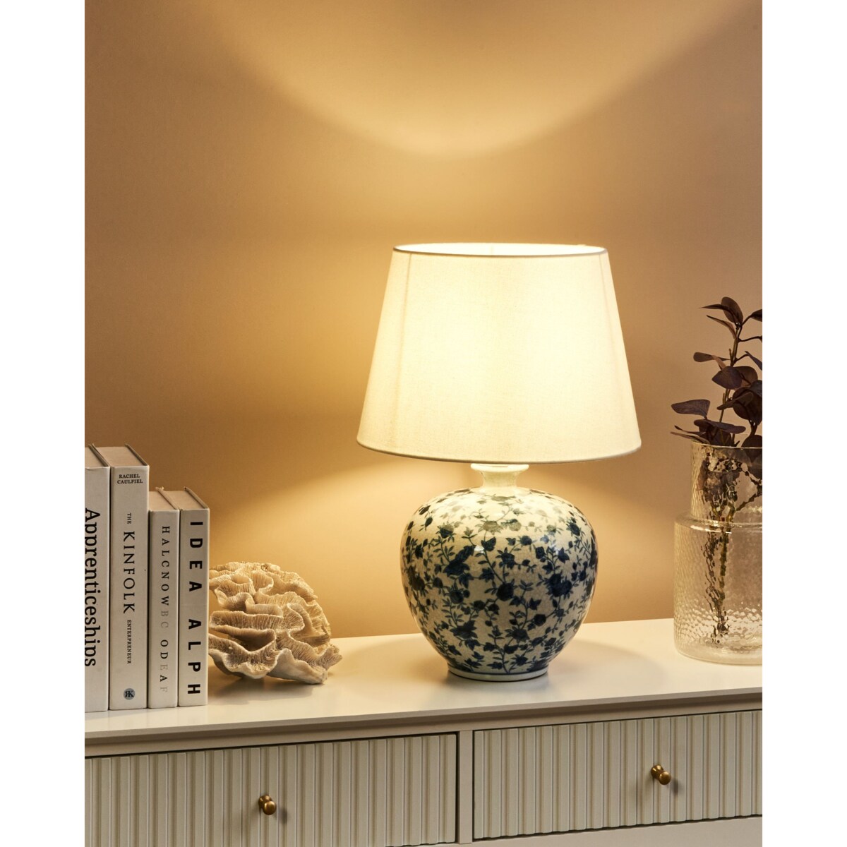 Lampa stołowa SILVES Porcelana Biały/ niebieski