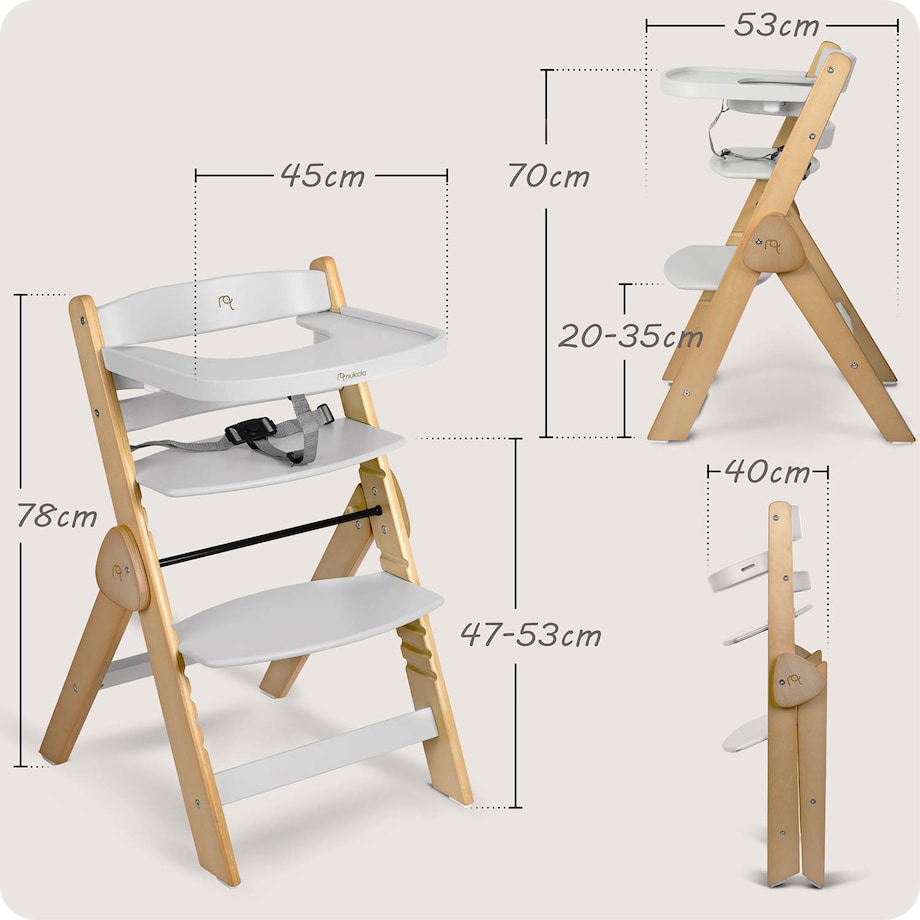 Drewniane krzesełko do karmienia Nukido składane regulowane pasy 702001