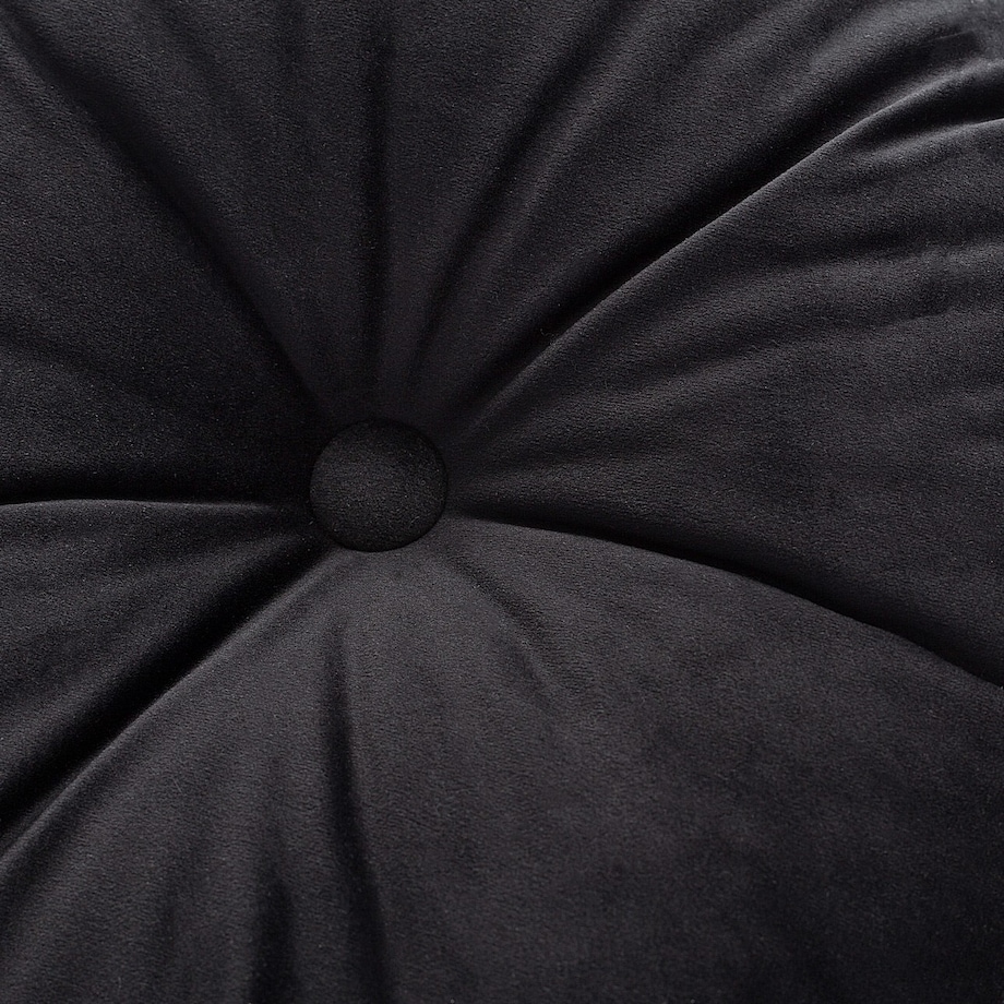 Poduszka okrągła z guzikiem, głęboka czerń, ⌀37 cm, Velvet