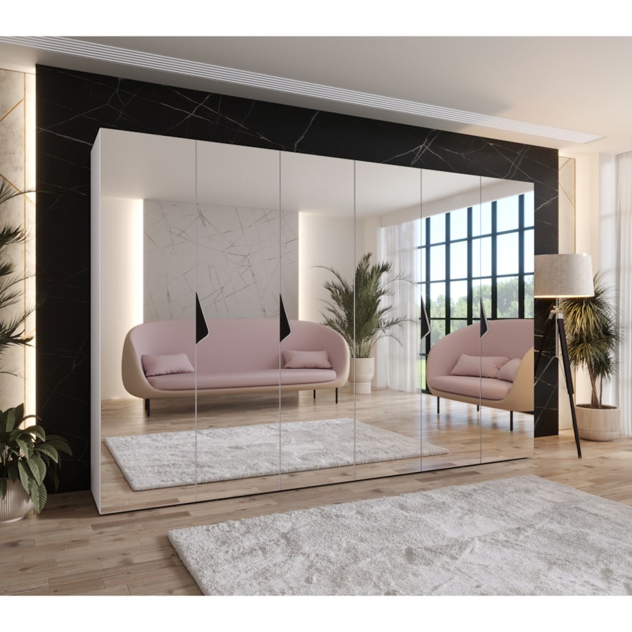 Szafa uchylna z lustrem Sandi 3 300 (2X150) wys 202 cm Biały + u Czarny