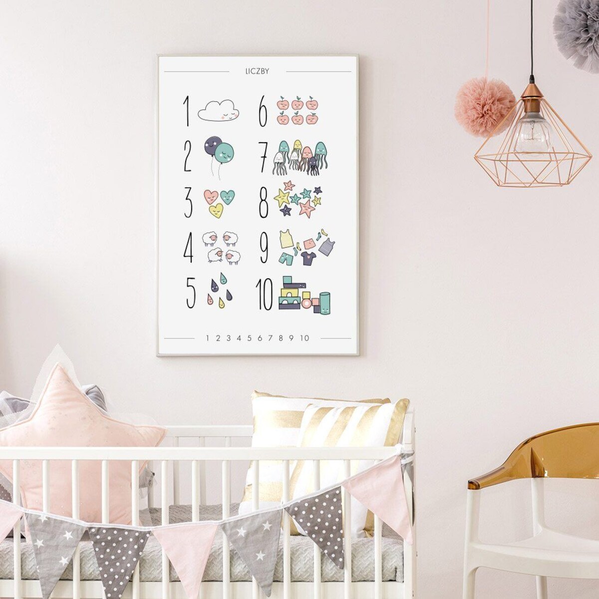 Plakat dla dzieci Liczby pastelowe 30x40