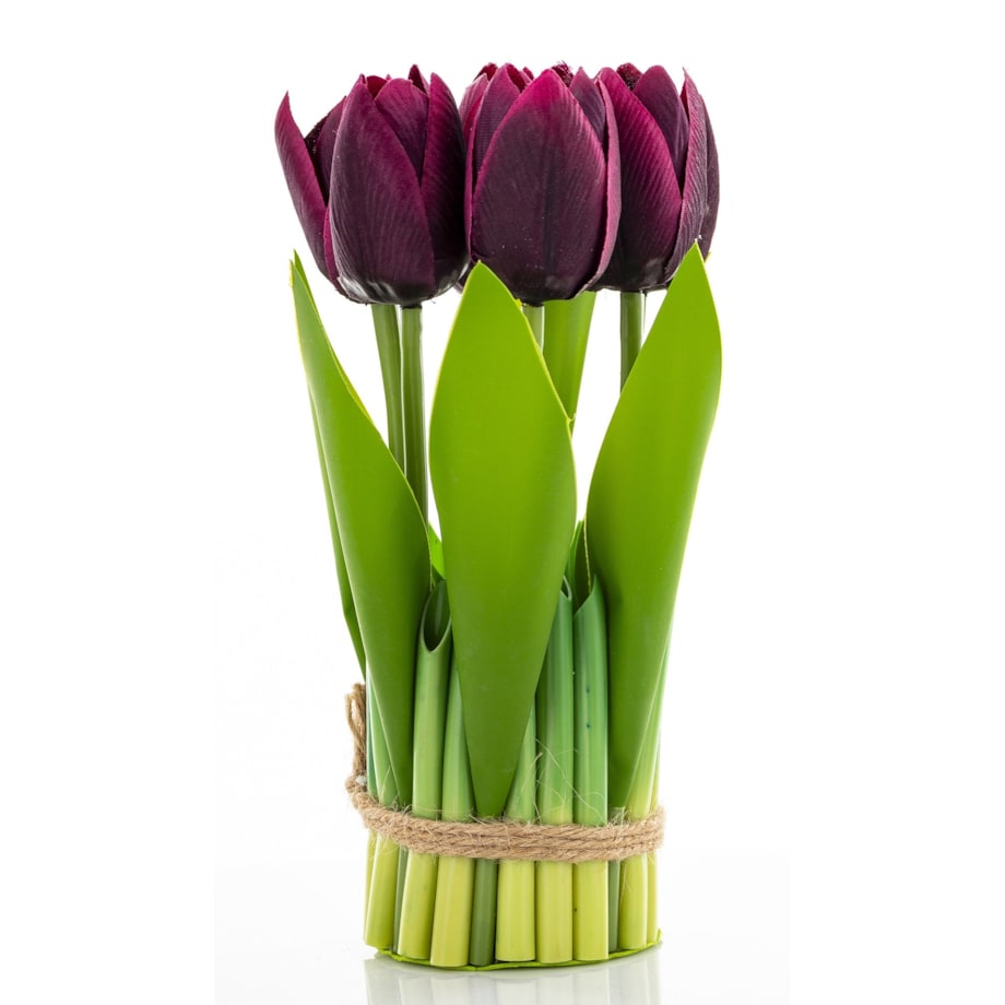 Dekoracja - bukiet sztucznych kwiatów 20x10x10 cm TULIPANY fioletowe