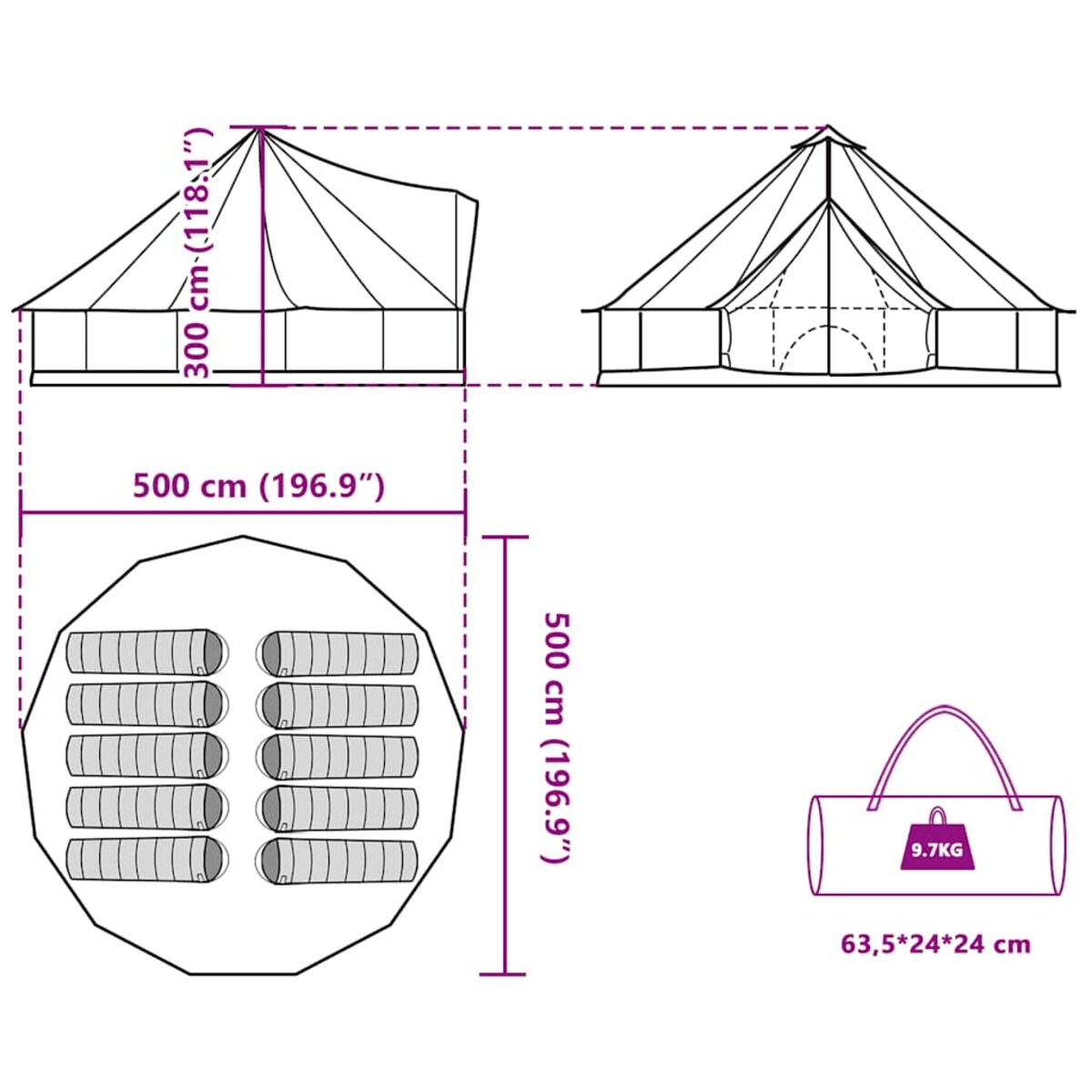 vidaXL Namiot rodzinny tipi, 10-os., niebieski, wodoszczelny