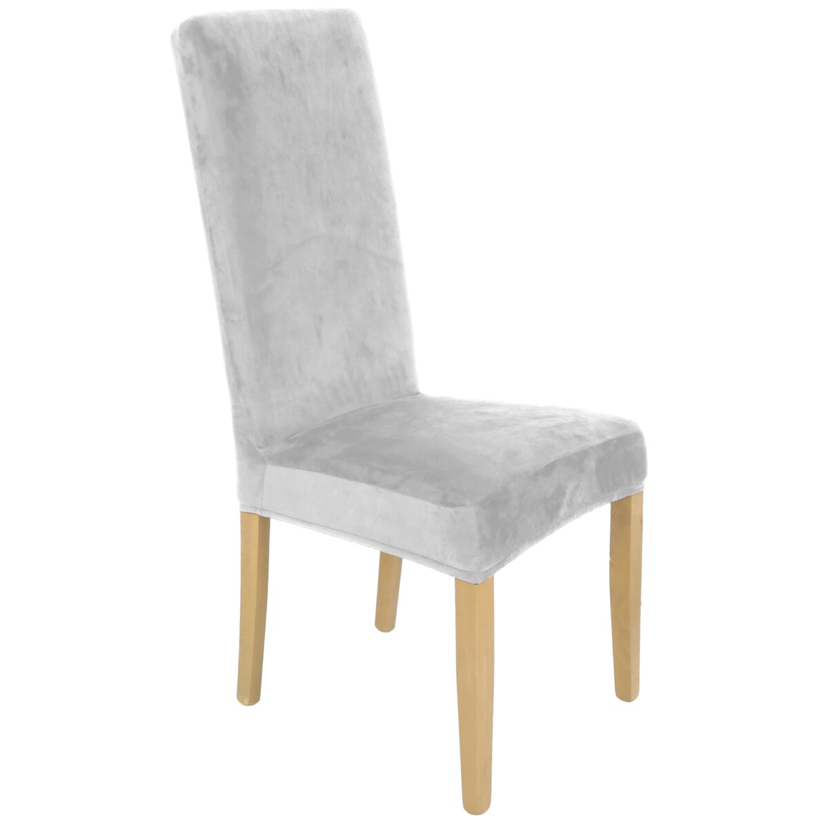 POKROWIEC NA KRZESŁO WYSOKIE OPARCIE JASNY SZARY WELUR ELASTYCZNY [21A13]