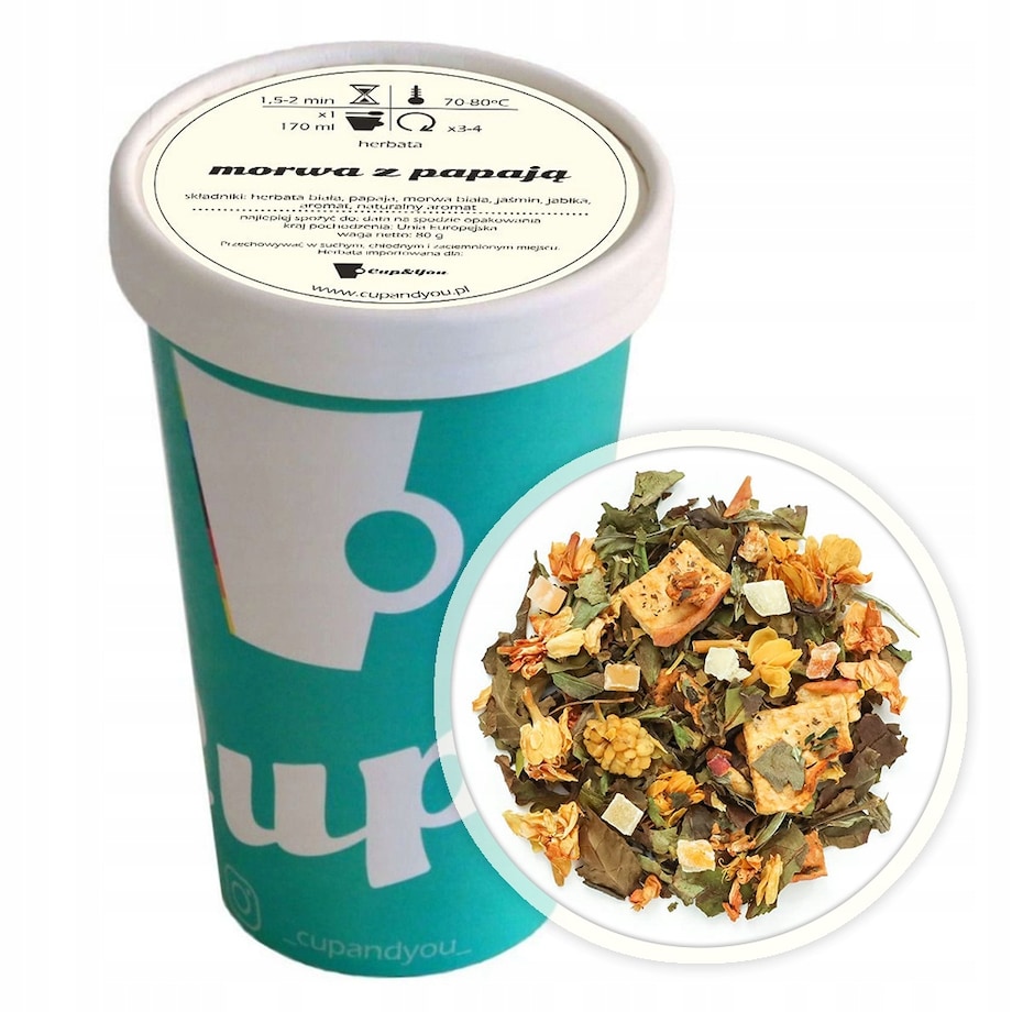 Herbata biała MORWA Z PAPAJĄ liściasta sypana jabłka jaśmin papaja 80g