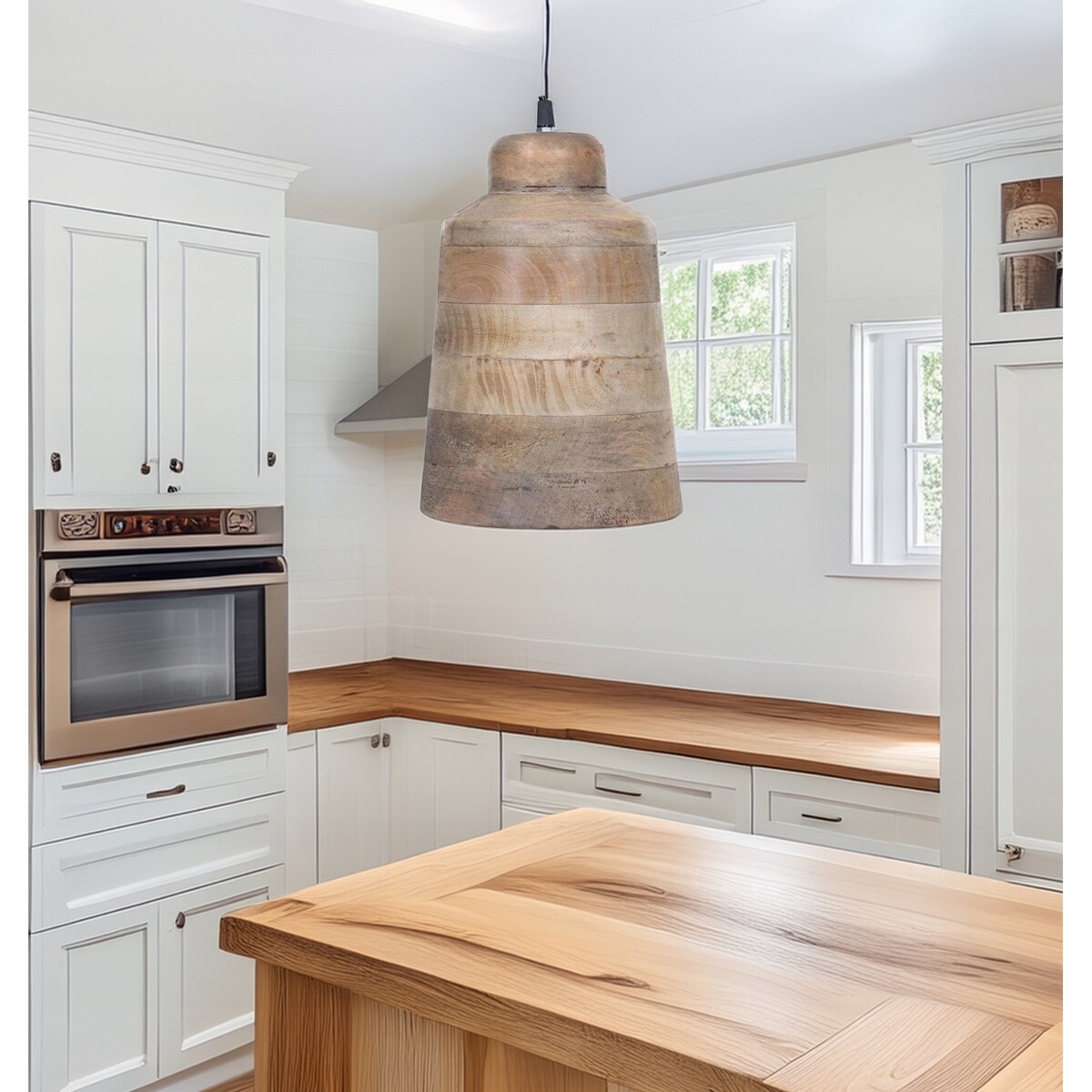 LAMPA SUFITOWA WISZĄCA NAD STÓŁ BOHO DREWNIANA NATURALNA DO SALONU 30cm
