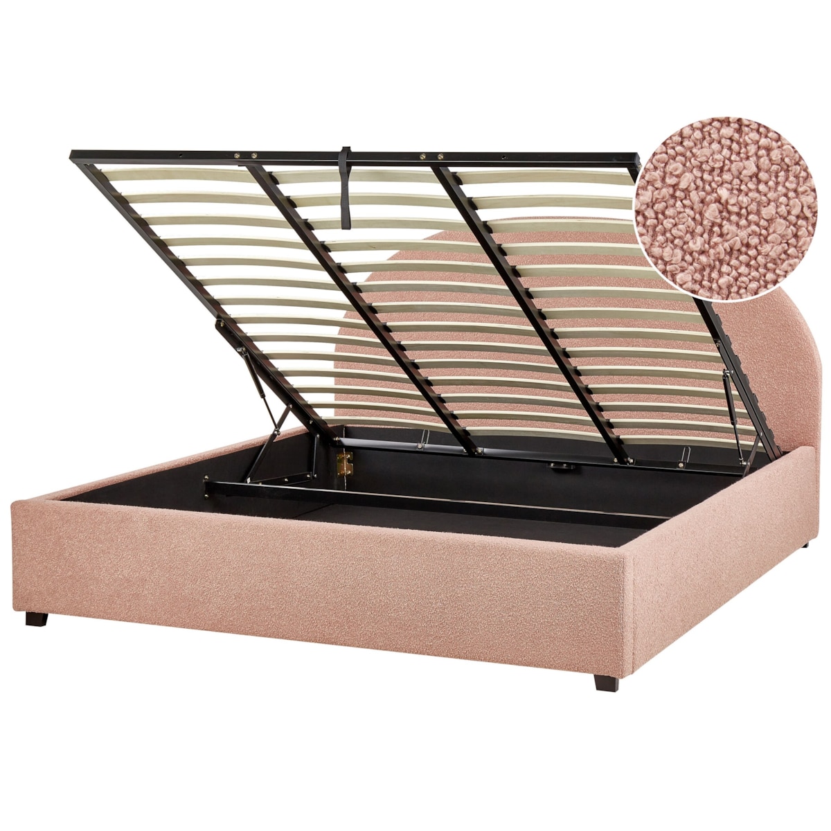 Łóżko z pojemnikiem Boucle VAUCLUSE 180 x 200 cm Pastelowy róż