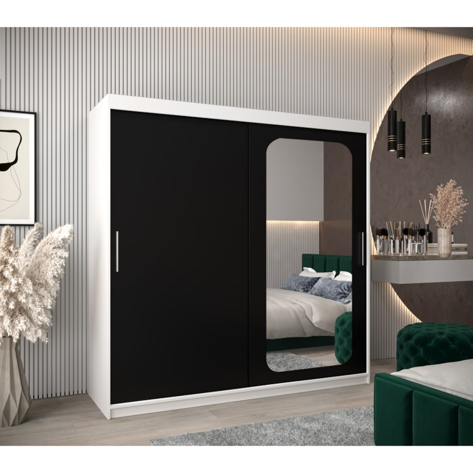Szafa przesuwna Garderoba PROMO T2 200 biały/czarny