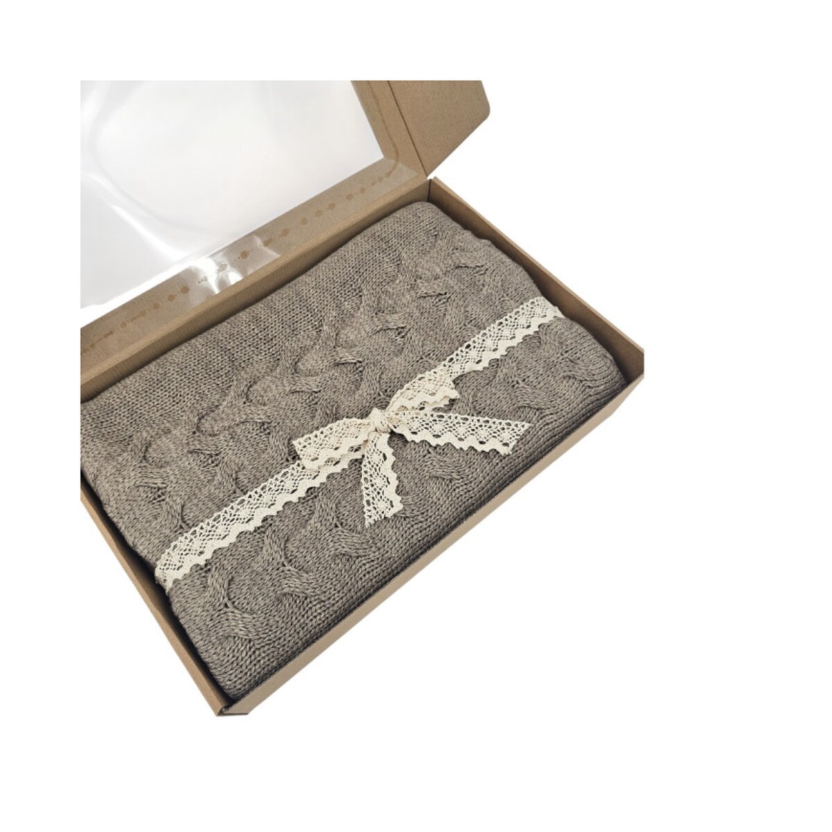 Koc dzianinowy z wełną 150x200 cm – AREZZO TAUPE