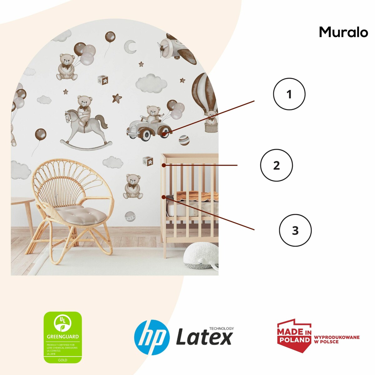 Naklejki Na Ścianę Dla Dzieci Misie Gwiazdy Balonu Koń Na Biegunach Zestaw 60x30cm