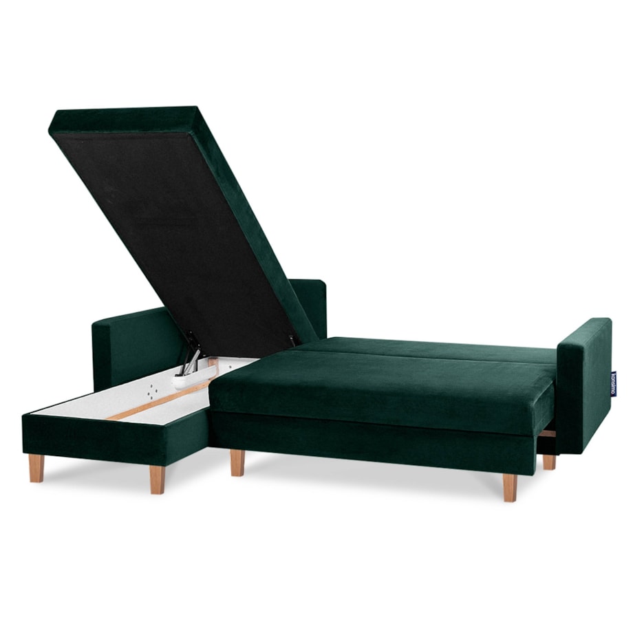 KONSIMO ERISO Narożnik welurowy w kolorze butelkowej zieleni do salonu