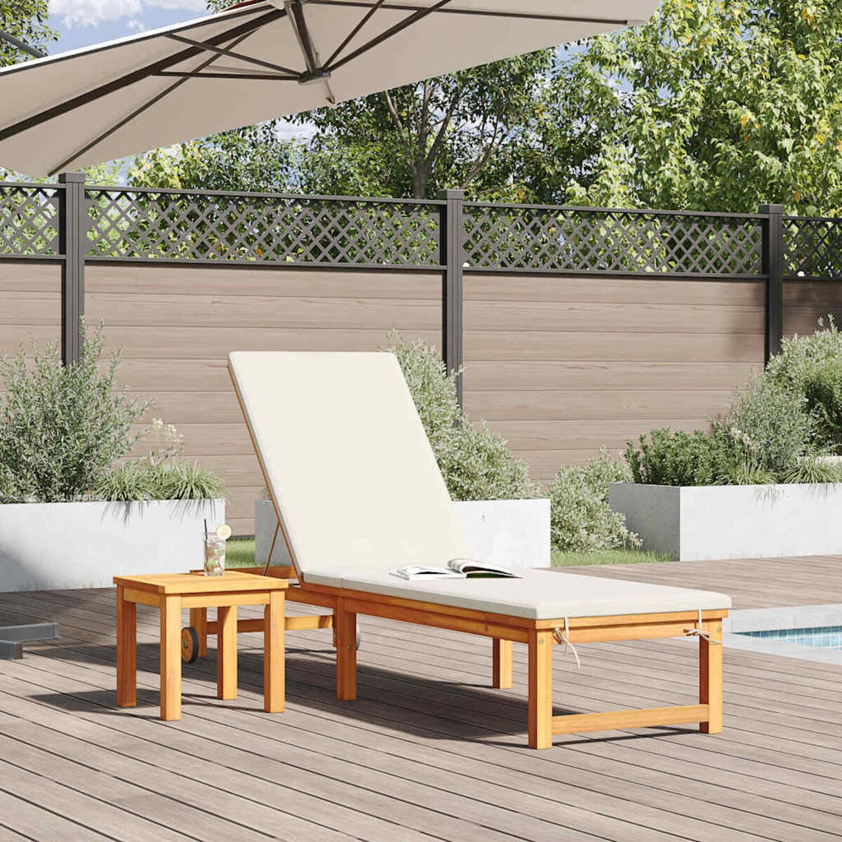 vidaXL Leżak z poduszką Brązowy 53 x 202 x 89cm Lite drewno akacjowe
