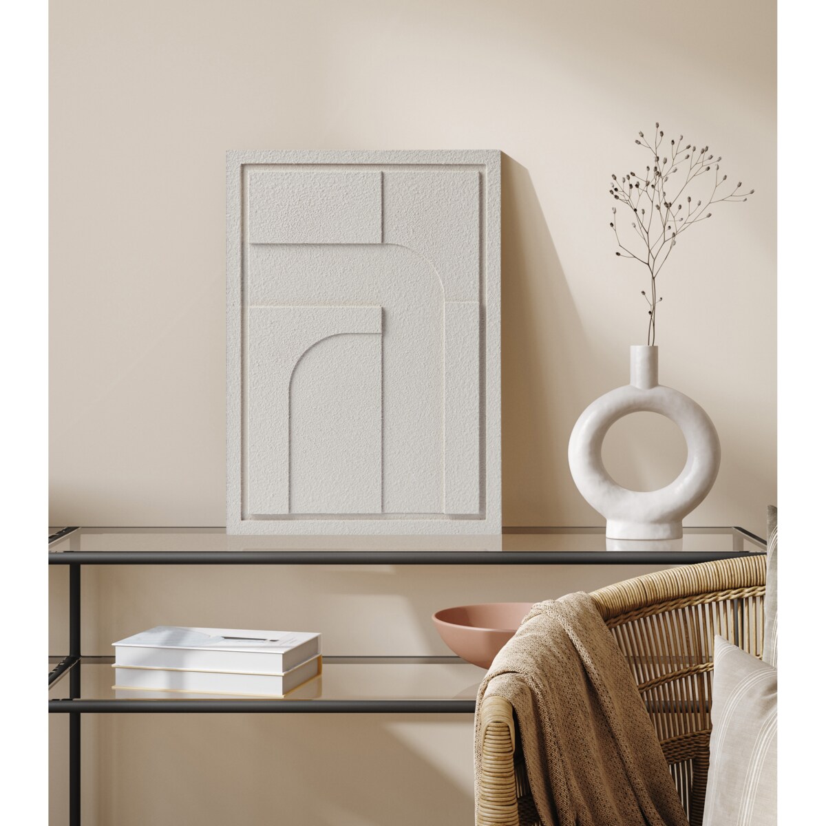 Obraz 3D 35x50cm Geometric IV – Dekoracja Ścienna z Tynku Naturalnego, Natural Cream Minimalistyczny Relief