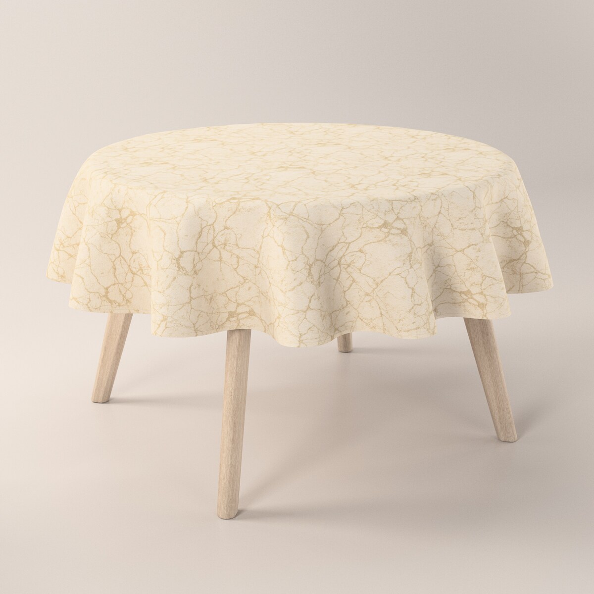 Obrus okrągły 130 x 130 cm marmurkowy złoty wzór na tle ecru