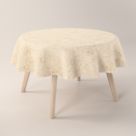 Obrus okrągły 130 x 130 cm marmurkowy złoty wzór na tle ecru