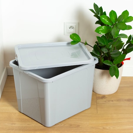 Pojemnik Plastikowy Z Pokrywą Duży Zamykany Pudełko Box Szary 30L