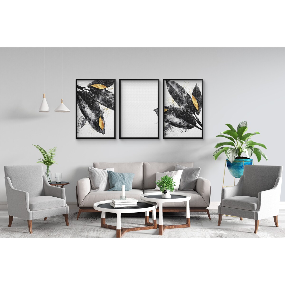 Zestaw Trzech Plakatów Obrazów na ścianę Ozdoba ścienna Czarne Liście