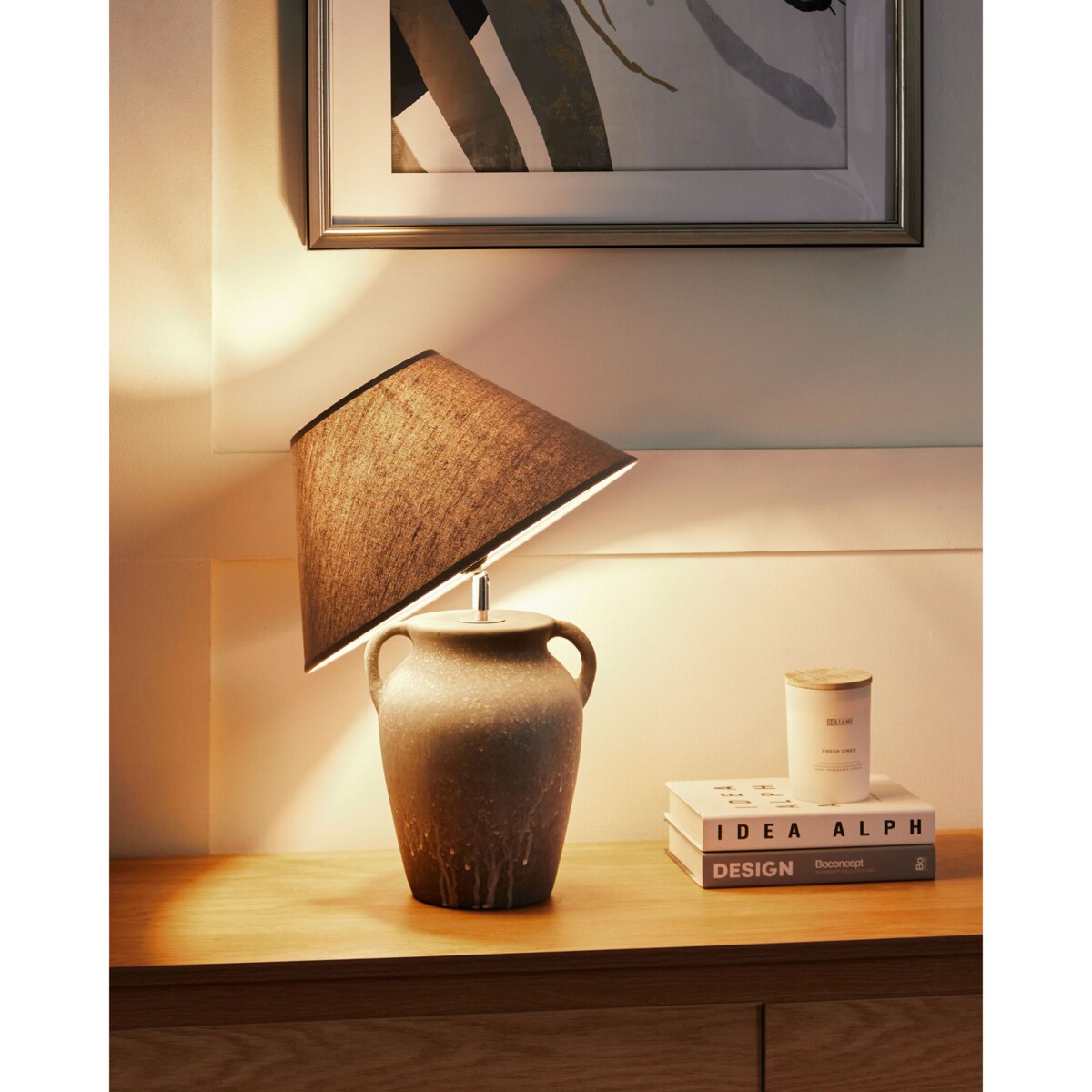 Lampa stołowa ceramiczna szara AGEFET