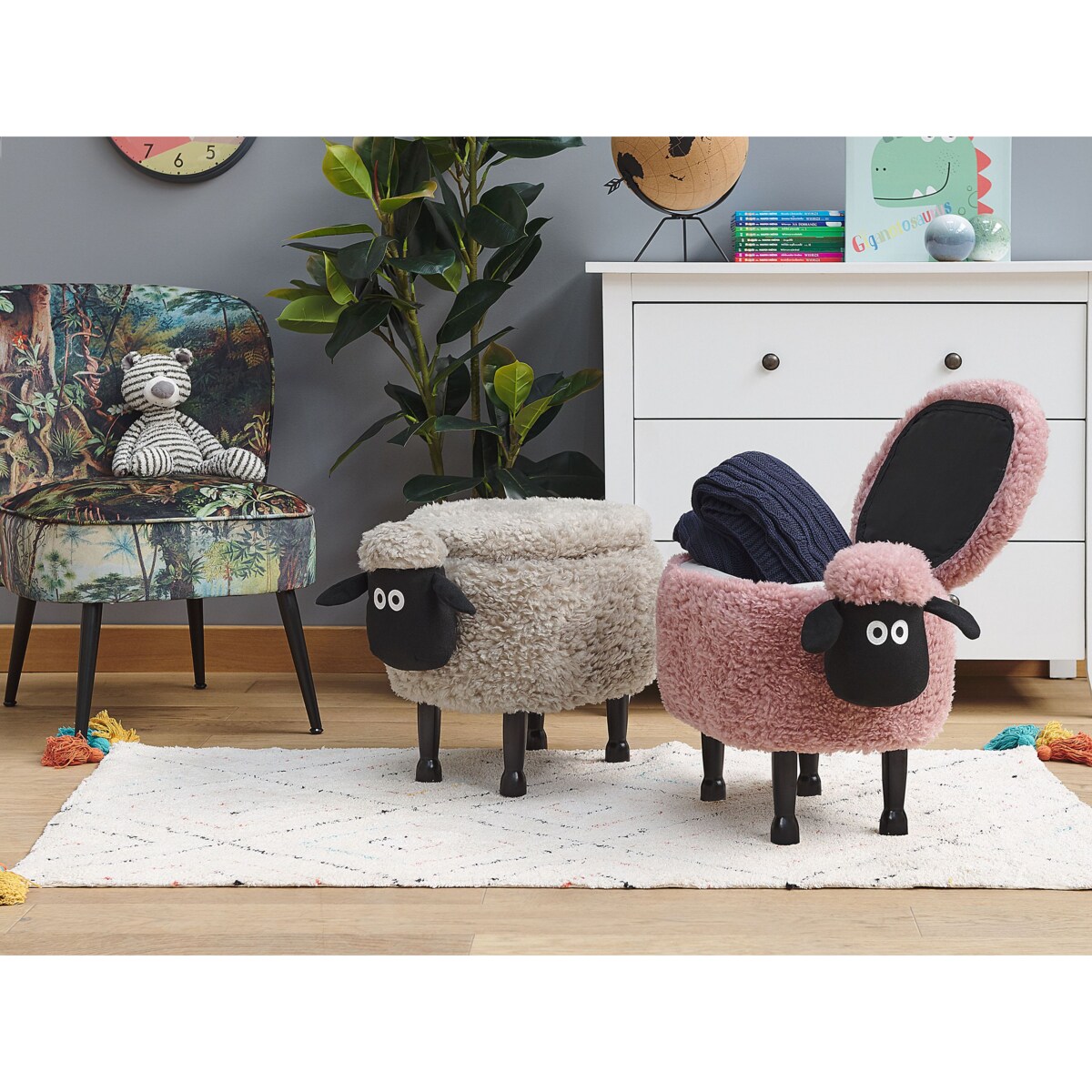 Pufa zwierzak ze schowkiem SHEEP Różowy Baranek
