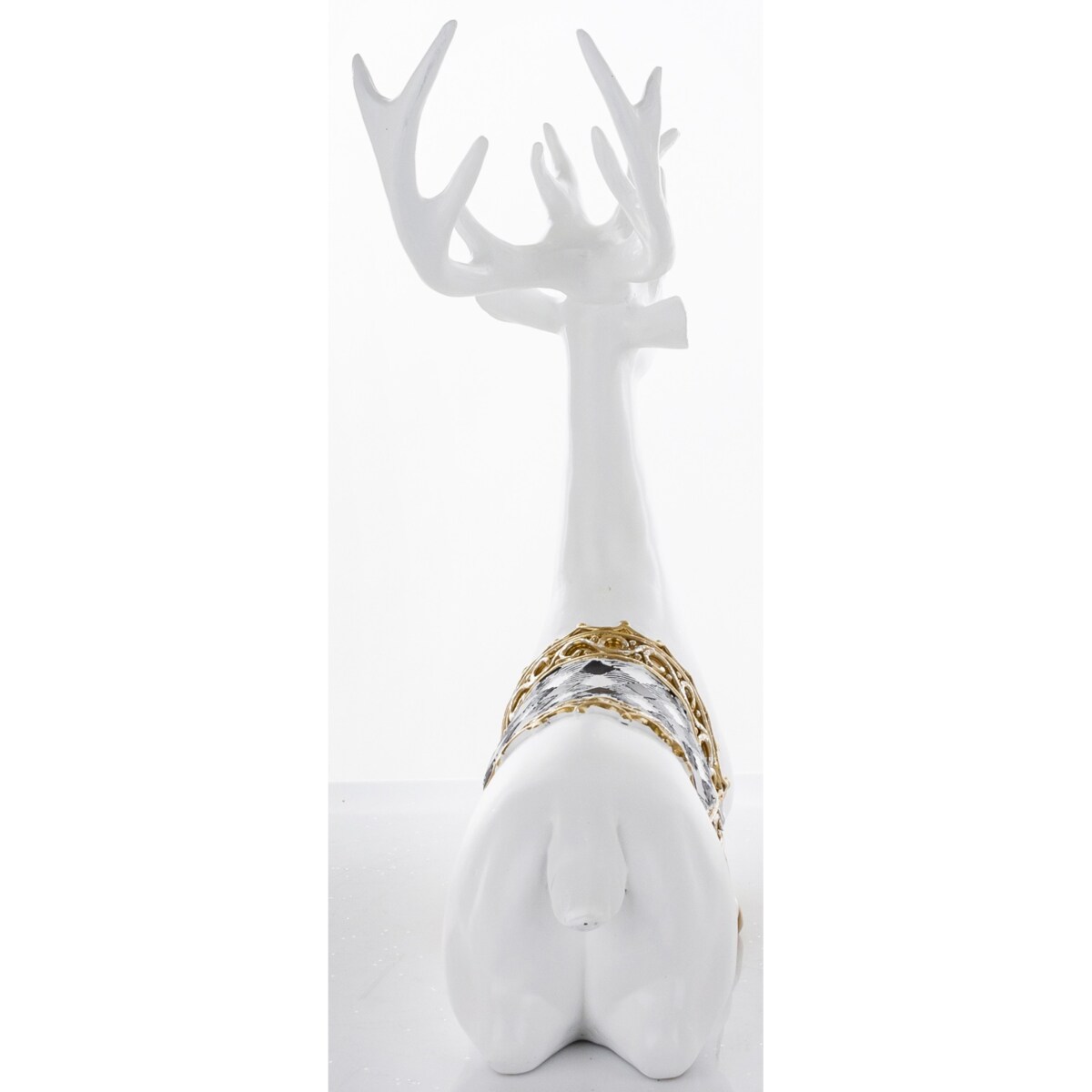 Figurka - leżący jeleń biały 29x27x11,8 cm BALLERA-2 z czaprakiem w szachownicę