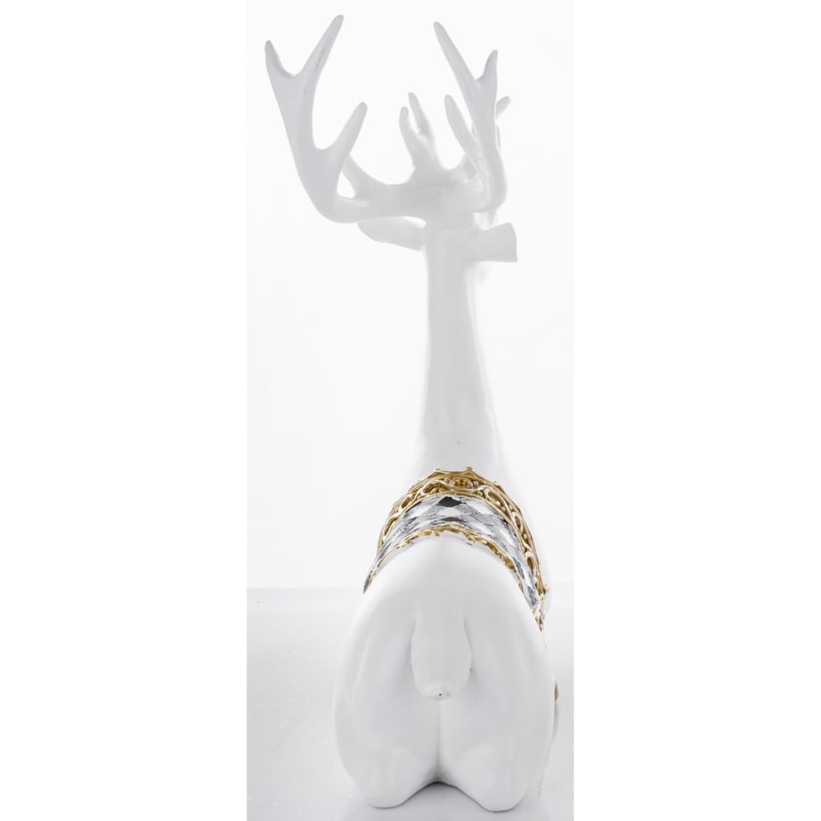 Figurka - leżący jeleń biały 29x27x11,8 cm BALLERA-2 z czaprakiem w szachownicę