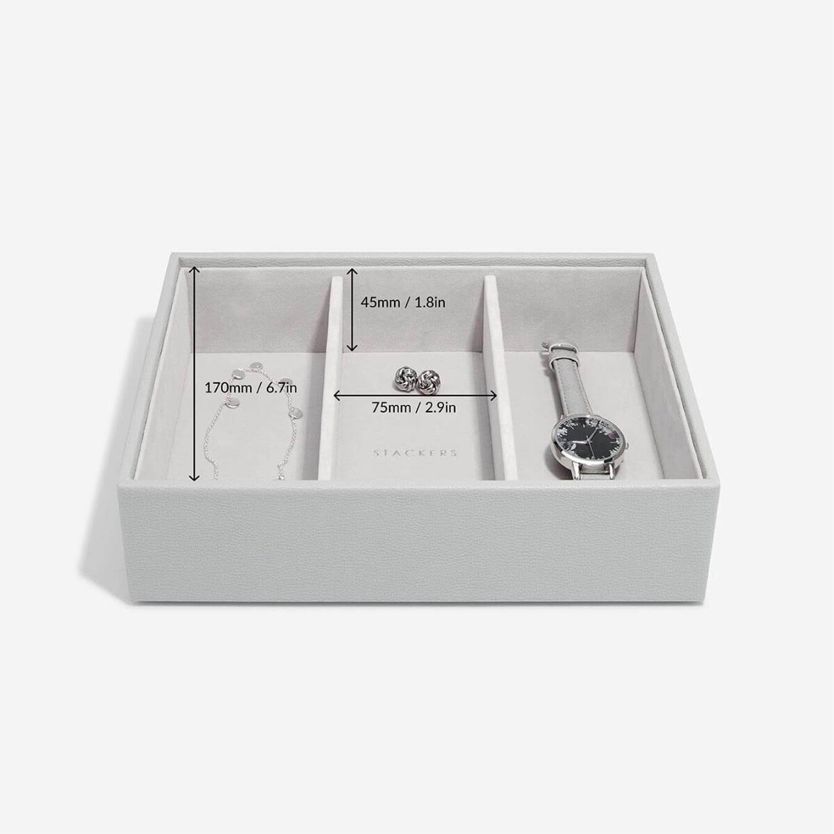 Szkatułka na biżuterię Stackers 3 komorowa classic kamienna szarość