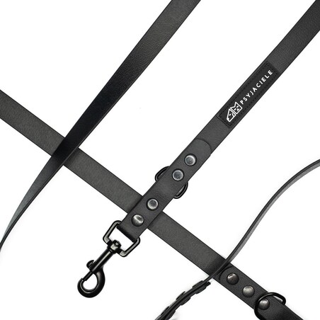 Smycz przepinana Biothane® dla psa lub kota "Black AF" - Rozmiar: M, Szerokość taśmy: 16mm