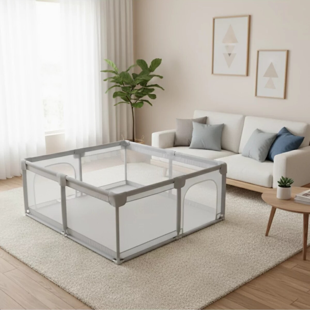 Kojec dla dziecka 150x180 cm suchy basen plac zabaw szary + piłki + torba