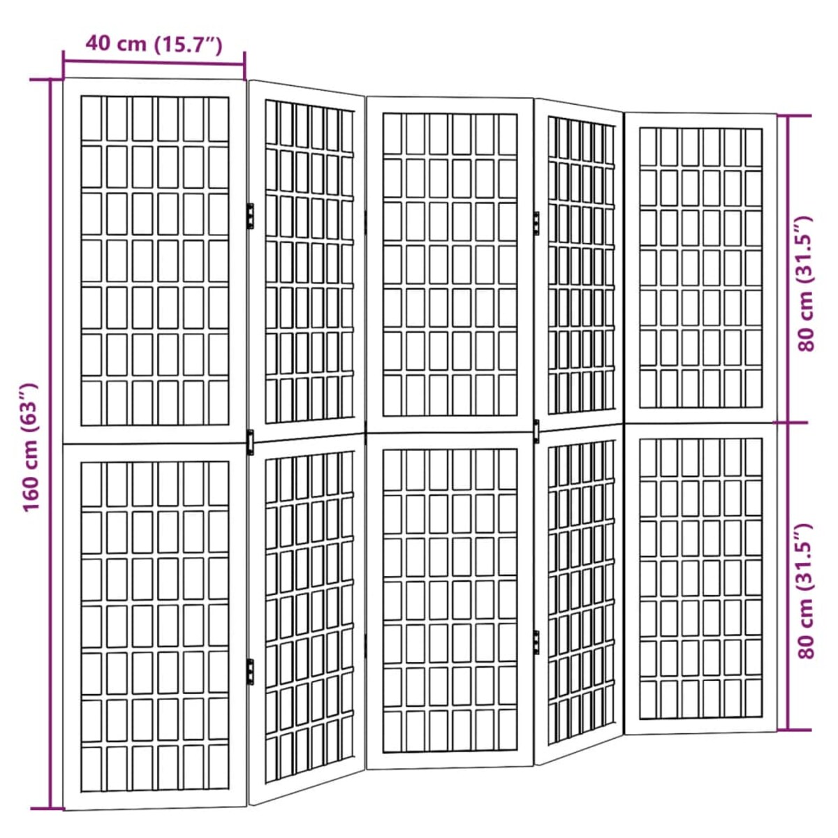 vidaXL Parawan pokojowy, 5-panelowy, czarny, lite drewno paulowni