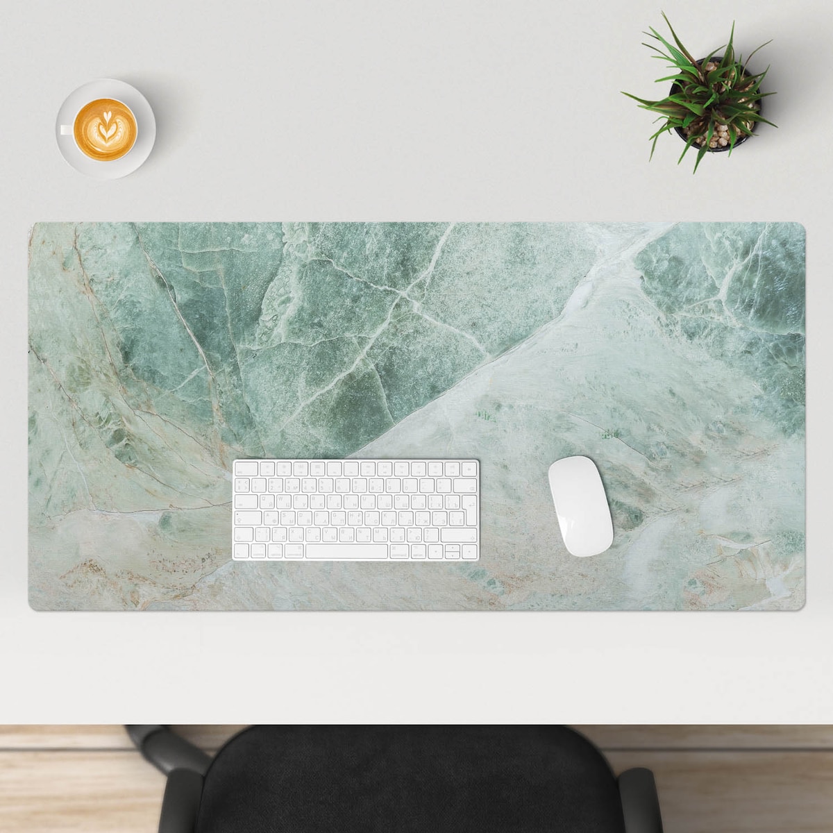 Zielona mata na biurko Marmurowy wzór natury, 100x50 cm