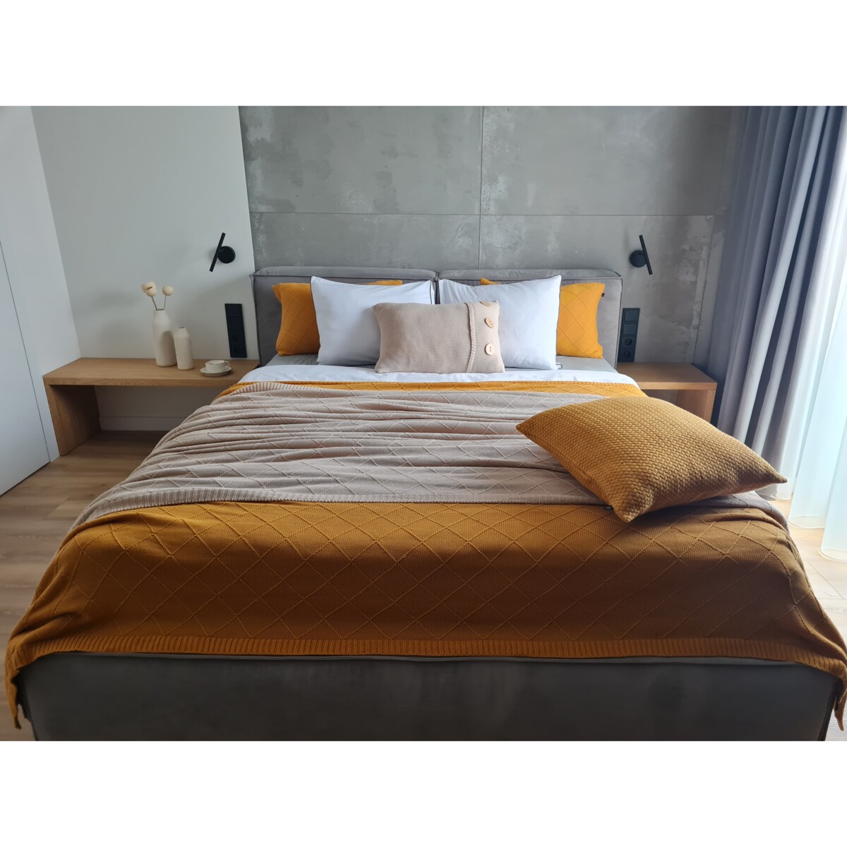 Narzuta romby musztardowa, 220 x 240 cm, La Manta